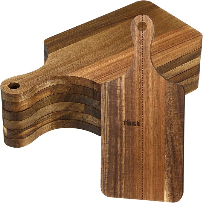 Didaey 6 Pcs Cutting Board Bulk Kitchen Thicken Chopping Platter with Handles Wooden Charcuterie Serving Trays Blank Wood Boards for Engraving Wedding Housewarming(Acacia Wood,11 x 5 Inch)