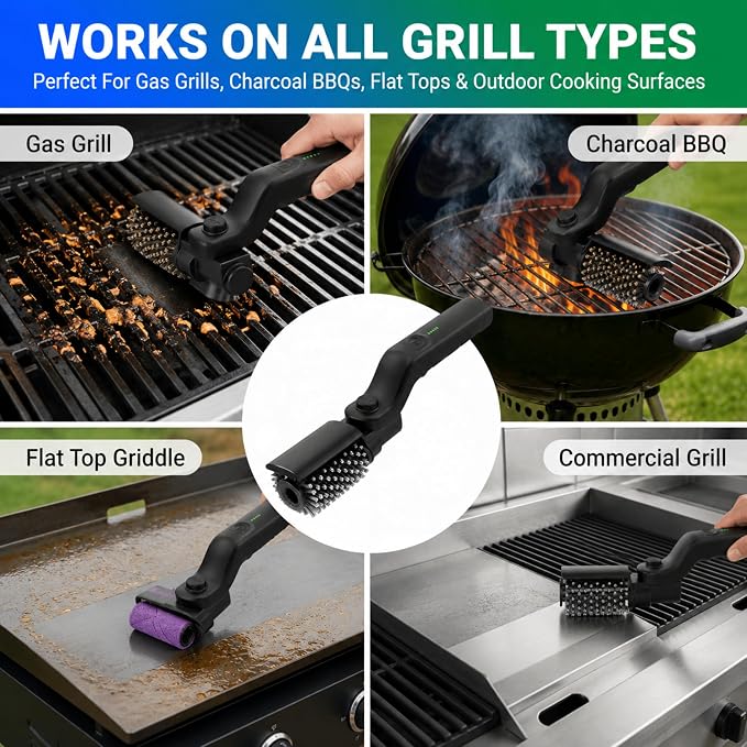 Electric Grill Brush, Cordless Rechargeable BBQ Grill Cleaner with High Torque Motor, Stainless Steel Bristles, Adjustable Angle, Heavy Duty Cleaning Tool for Grill Grates
