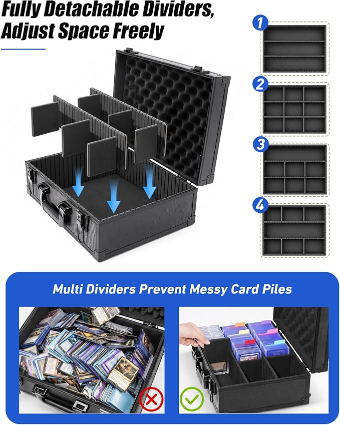 LOCKCURX Trading Card Storage Box, Top Loader Case with Removable Dividers | Customizable Sports Card Storage, Large Capacity Top Loader & PSA Organizer, Premium Protection