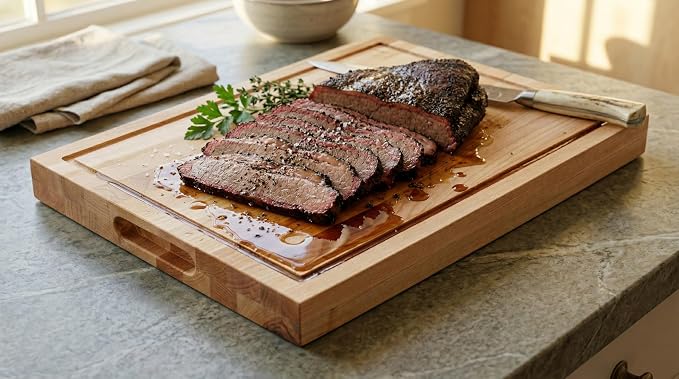 15 in. x 20 in. Maple Wood Cutting Board, Reversible with Juice Groove and Smooth Side, Thick Butcher Block Style Prep Board with Built-In Handles for Kitchen, BBQ, Meat Carving and Serving