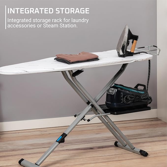 Rowenta Pro Compact Ironing Board with Hanger Rack 18 x 54 Inches Space Saving, Folding, 4 Legs IB9100,Beige