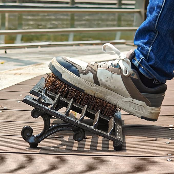 Boot Brush Scraper Outdoor, Heavy Duty Cast Iron Boot Scrubber and Shoe Cleaner with Stiff Bristles, Vintage Rustic Boot Scrapers with Brushes for Entryway, Porch, Garden, Garage