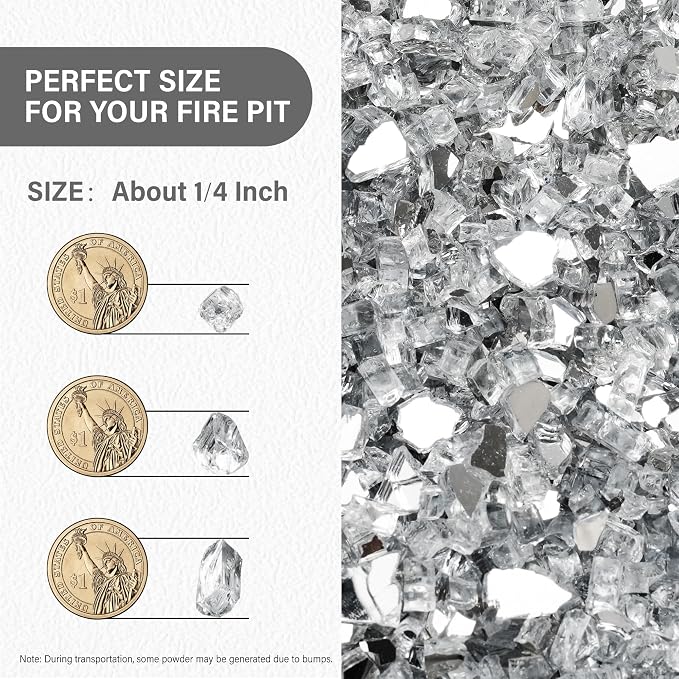 NUPICK 20 Pound Fire Glass, 1/4 Inch Reflective Fire Pit Glass | Tempered Fire Pit Rocks for Propane or Natural Gas, Glass Rocks for Fire Pit Table, Fireplace, Fire Bowl, Landscaping, Clear