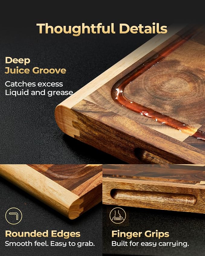 Premium Hardwood End Grain Cutting Board 15.8"x11.2"x1.2" | Dark Acacia Wood, Juice Groove, Crack Resistant Design, Solid Wood Chopping Board for Meat & Vegetable Prep