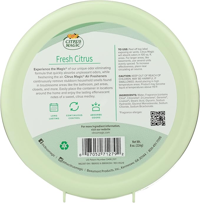 Citrus Magic Odor Absorbing Solid Air Freshener, Fresh Citrus, 8-Ounce, (Pack of 3)