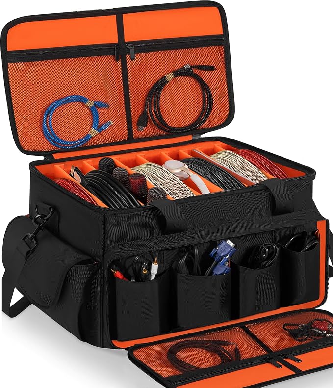 IBVIVIC Large DJ Cable File Bag, Travel Gig Bag With Adjustable Dividers Dj Cable Gig Bag for Cables, Cords, DJ Gear, Musicians Accessories, 20 inch