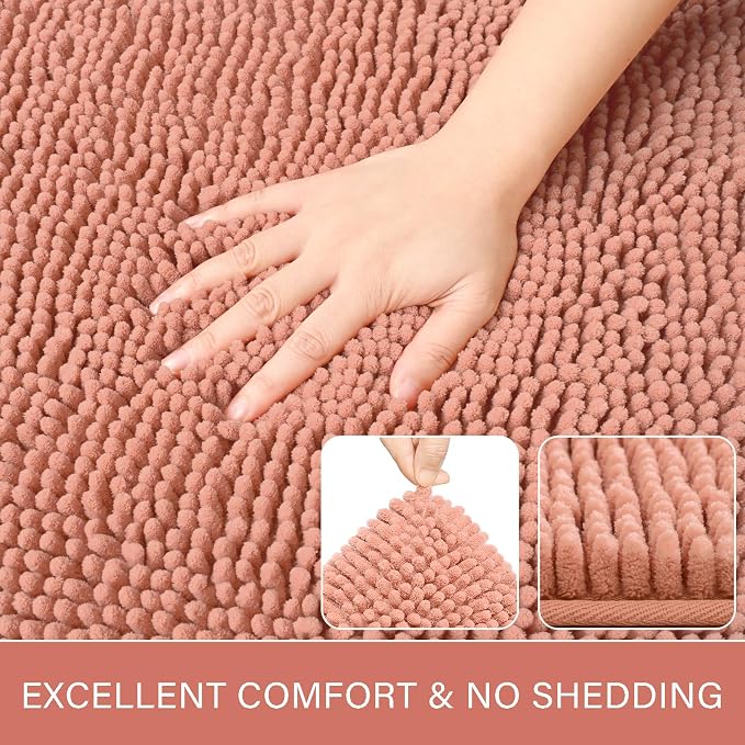 LOCHAS Luxury Bathroom Rug Shaggy Bath Mat 24 x 60 Inch, Pink | Washable Non Slip Bath Rugs for Bathroom Shower, Soft Plush Chenille Absorbent Carpets