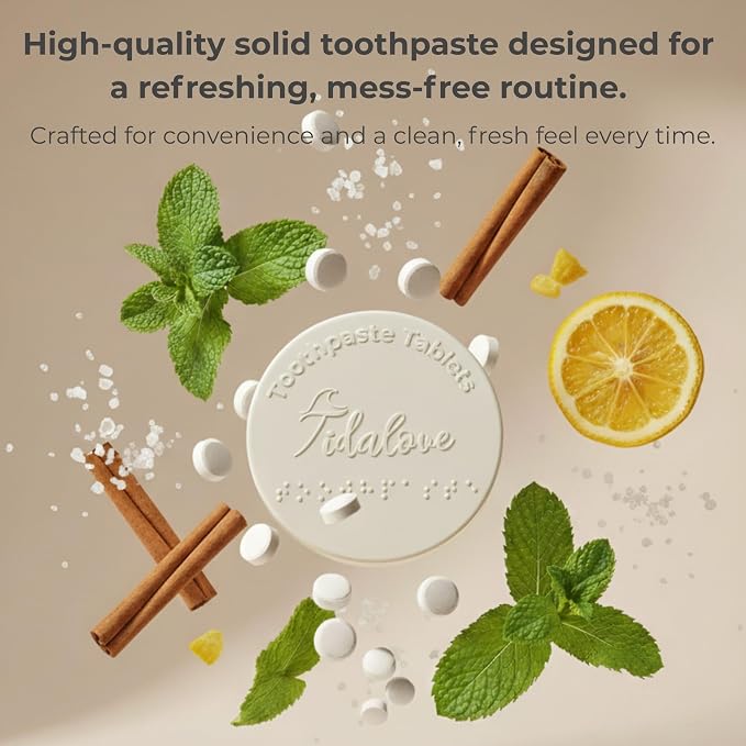 Fluoride Toothpaste Tablets with nHAp, Cool Mint, 4-Month Refill | Four paper refill pouches with 248 fluoride toothpaste tablets; pre-portioned for daily brushing, home, and travel.