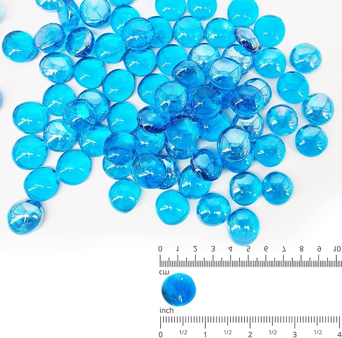 5 lbs Fire Pit Glass Beads,3/4 Inch Pacific Blue Fire Glass Rocks | Reflective,For Natural or Propane Fire Pit, Landscaping Rocks Stones,for vases&crafts,Tempered,Glass Pebbles