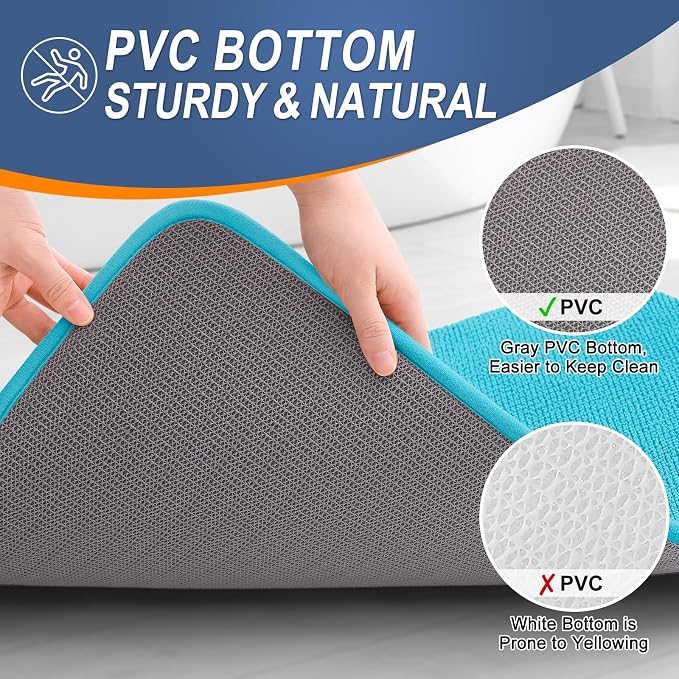 OLANLY Memory Foam Bathroom Runner Rugs 44x24, Absorbent Long Mat, Aqua Sky | Soft Quick Dry Bath Mat Rugs, Non-Slip, Machine Washable Mat for Bathroom Floor, Tub and Shower, Home Decor Accessories