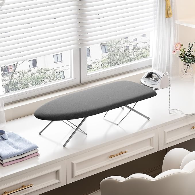 KINGBOARD Tabletop Ironing Board, Small Ironing Boards with Iron Rest, Folding Iron Board, Extra Thick Cover, Portable Tabletop Ironing Board with Non-Slip Feet, 30x12 Black