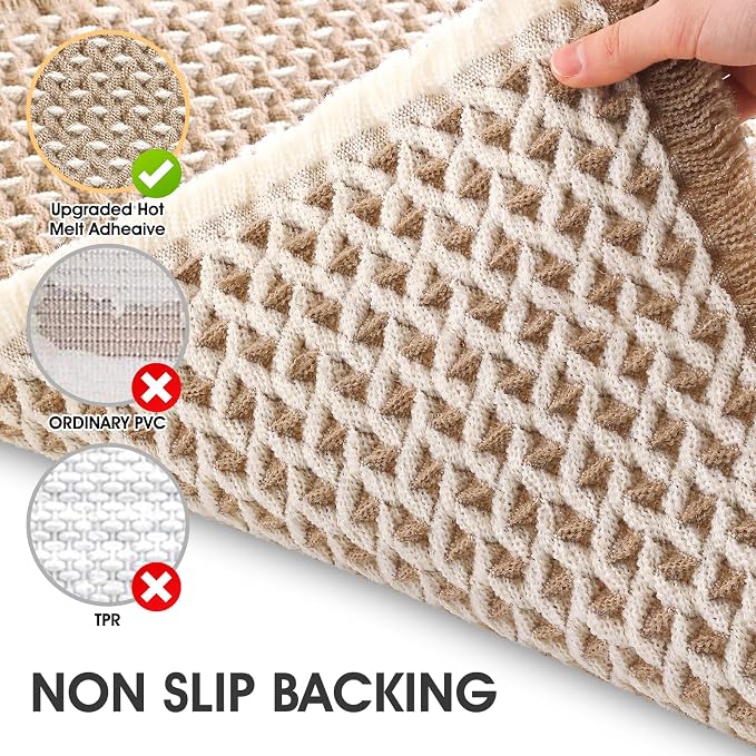 IM HOME Waffle Bath Mat Beige & White 32"x20", Boho Woven Modern Bath Mat Rugs, Absorbent Non Slip Bathroom Rugs, Soft Washable Bath Rugs with Tassels for Bedroom, Kitchen, Shower, Tub