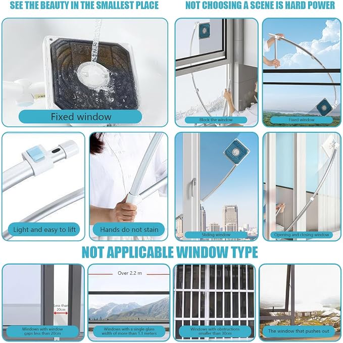 High Rise Outdoor Window Cleaning Tools - 2 in 1 Windows Washing kit with 51" Extendable Pole, Double-Sided Squeegee for Inside & Outside Glass Cleaner Apartments & Homes