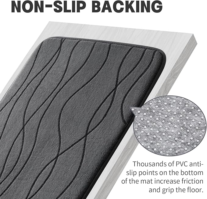 YIHOUSE Memory Foam Bathroom Rug Set, 3 Pieces - Dark Grey (Ultra Soft, Absorbent, Non-Slip, Machine Washable) | Ultra Soft, Absorbent, Non-Slip, Machine Washable, for Bathroom, Sink and Toilet