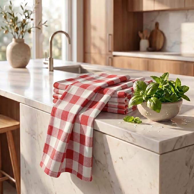 Urban Villa Kitchen Towels Set of 6 Buffalo Checks Rust Kitchen Towels 20X30 Inches 100% Cotton Highly Absorbent Kitchen Towels Premium Quality Ultra Soft Mitered Corners KitchenTowels