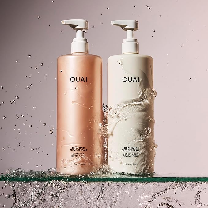 OUAI Thick Hair Shampoo - Salon Size Hydrating Shea Butter Shampoo for Thick, Frizzy Hair - Deeply Moisturizing and Frizz Fighting with Marshmallow Root and Avocado Oil - Sulfate Free, 32 Oz