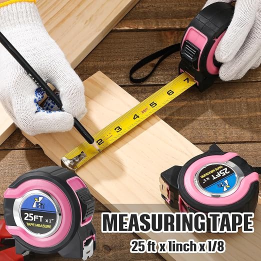 Youyole 10 Pack Tape Measure with Fractions 1/8 Steel Measuring Tape Retractable Easy Read Measurement Ruler Steel Power Blade (25 ft X 1 in,Pink)
