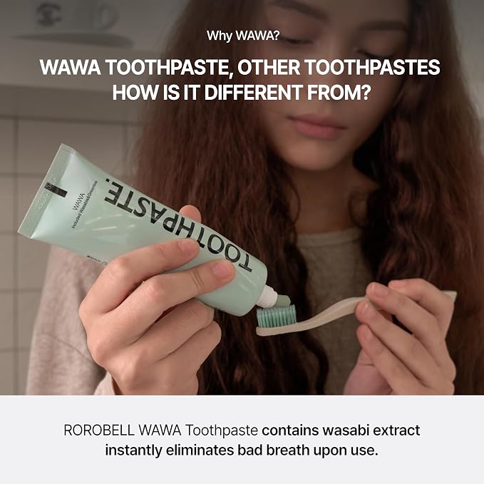 ROROBELL Wawa Toothpaste Made for My Boyfriend's Bad Breath, Sensitive Teeth, Improvement of Gum Problems/Peppermint Flavor/Made with Wasabi I 3.53 fl.oz (Pack of 5)