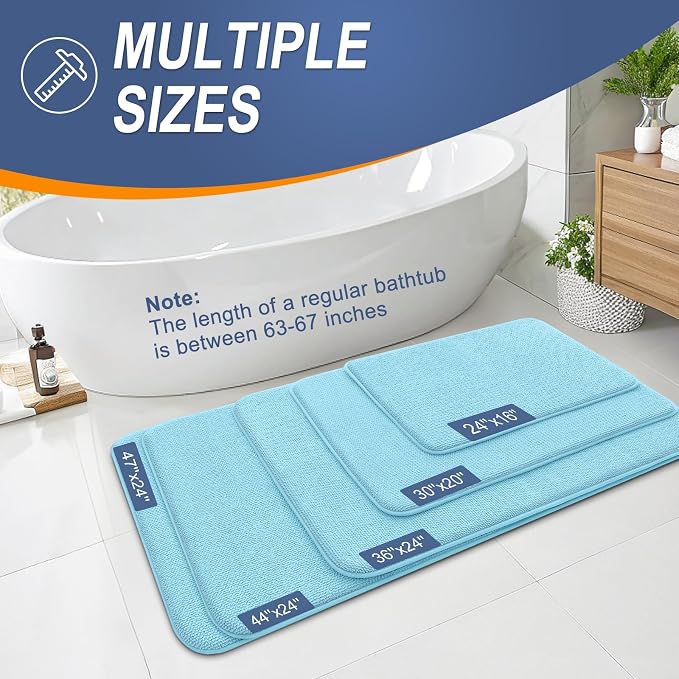 OLANLY Thick Memory Foam Bathroom Rugs 30x20, Absorbent Bath Mat, Sky Blue | Soft Quick Dry Bath Rugs Mats, Non-Slip, Machine Washable Carpet for Bathroom Floor, Tub and Shower, Home Decor Accessories