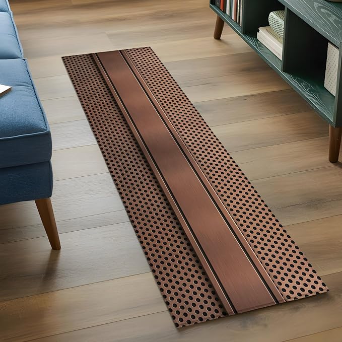 Kitchen Runner Rug 2 x 6 Ft, Brown Metal Hole Laundry Room Rugs Indoor Non Slip Washable, Copper Net Eye Hole Pattern Decorative Carpet Long Mat for Sink/Hallway/Living Room
