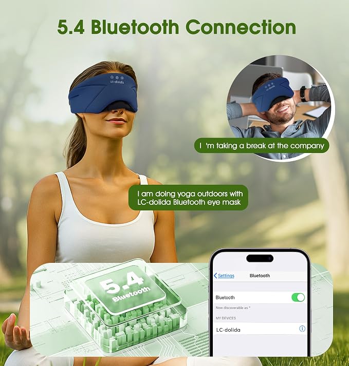 Sleep Mask with Headphones Bluetooth 5.4, LC-dolida Wireless Music Eye Mask for Sleeping Headphones with Soft Bamboo Cotton Cooling Breathable,Ultra-Thin Stereo Speaker for Side Sleepers-Blue