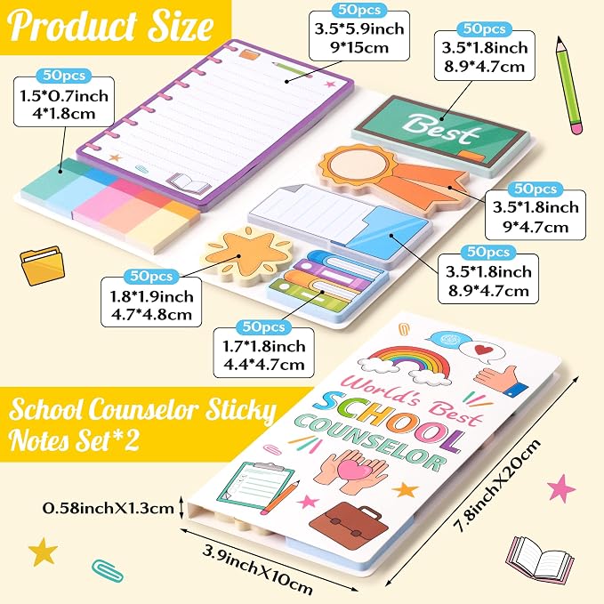 Xqumoi 2 Pack Best School Counselor Sticky Notes for School Office Supply | Teacher Appreciation Self-Stick Note, School Counselor Writing Memo Pad, Back to School Office Supply, Christmas Gift