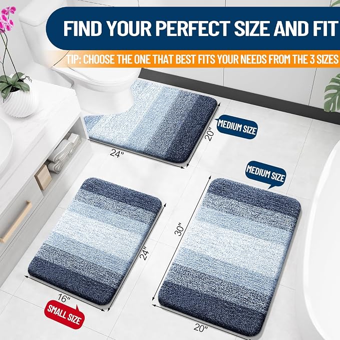 OLANLY Small Bathroom Rugs Mat 24x16, Extra Soft Absorbent Microfiber Bath Rugs, Rubber Backing, Quick Dry, Washable Bath Mats for Bathroom Floor, Tub and Shower, Home Decor Accessories, Navy Blue