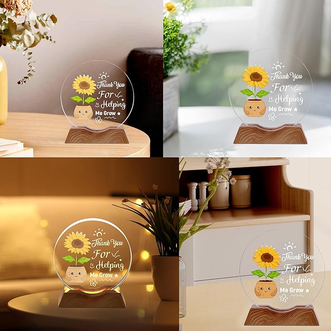 ZHSHWAT Thank You Gifts, LED Light Up Crystal Sunflower Decor - Thank You for Helping Me Grow - Teacher Appreciation Gift,Ideal for Teacher Retirement Birthday Graduation Christmas