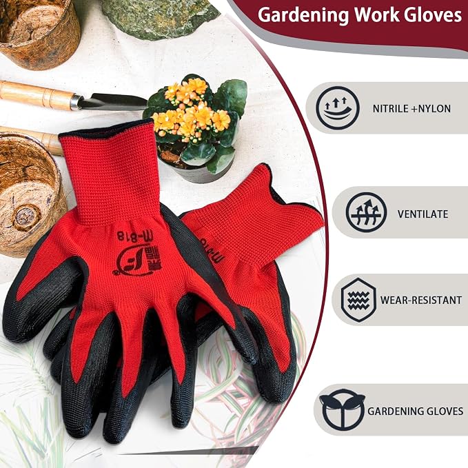 WHEATHUSK 120 Pairs Gardening Work Gloves Bulk for Men Women, Breathable Nitrile Rubber Coated Garden Gloves Dipped Gripping Outdoor Working Gloves for Construction, Gardening, 9.1 Inch