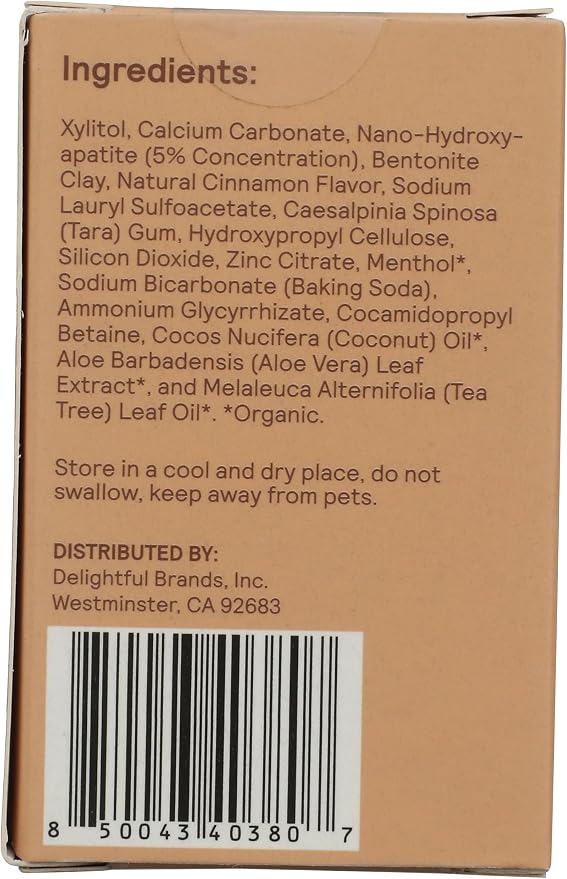 Huppy Toothpaste Tablets, Nano Hydroxyapatite, Fluoride Free and Plastic Free, Natural Whitening, Remineralizing, SLS Free, Travel Friendly Chewable Tabs, Cinnamon Flavor, 62 Count (1 Month Supply)
