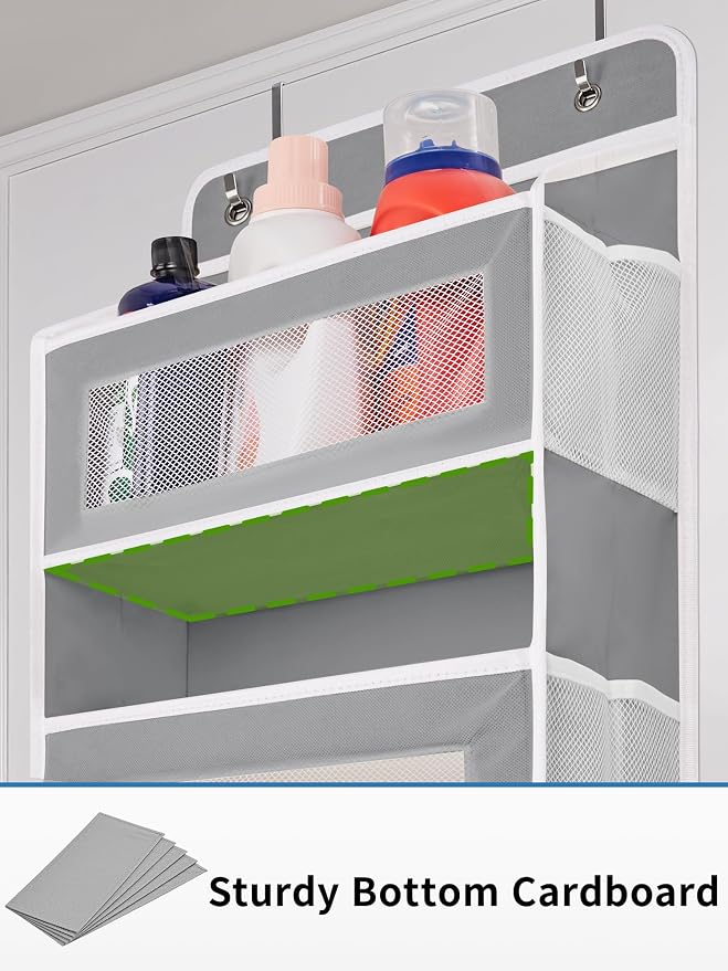 JARLINK Over the Door Organizer for Bedroom, Pantry, Bathroom, 5 Shelf Grey | Anti-Tilt Design, 44 lb Load Capacity, Hanging Door Organizer with 5 Large Capacity Pockets, Behind Door Storage for Nursery