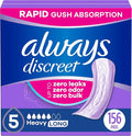 Always Discreet Adult Incontinence Pads for Women, Drier, 5 Drop Long Length, Heavy Absorbency, Pads for Bladder Control Management, Bladder Leaks, & Postpartum Pads, 156ct