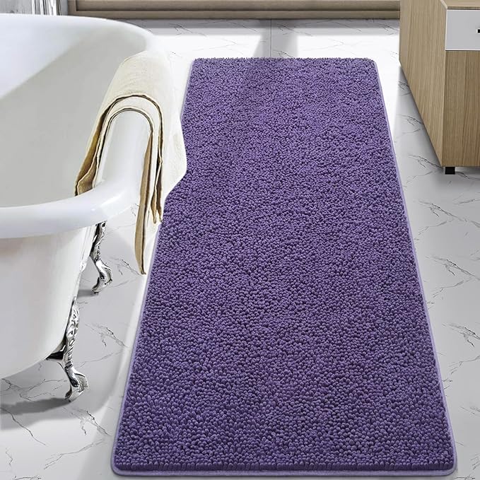 LOCHAS Luxury Bathroom Rug Shaggy Bath Mat 24 x 60 Inch, Dark Purple | Washable Non Slip Bath Rugs for Bathroom Shower, Soft Plush Chenille Absorbent Carpets