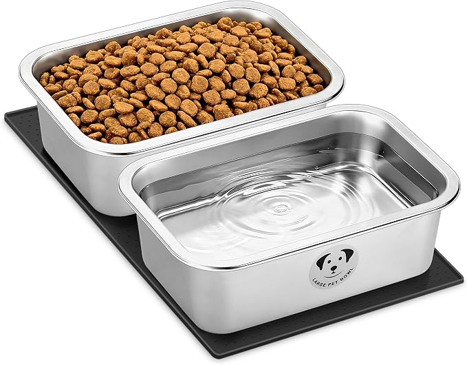 2 Pack Stainless Steel Dog Bowls for Large Dogs with Non-Slip Mat, High Capacity Metal Dog Food Bowls, Food and Water Bowl for Larges, X-Large, and Big Dogs 0.85 Gallons