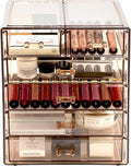 Sorbus Acrylic Makeup Organizer Set, 6-Drawer Vanity & Countertop Cosmetic Storage with Small & Wide Drawers, Bronze Glow Makeup Storage for Brushes, Lipsticks, Jewelry, Holiday Gift for Women & Teens