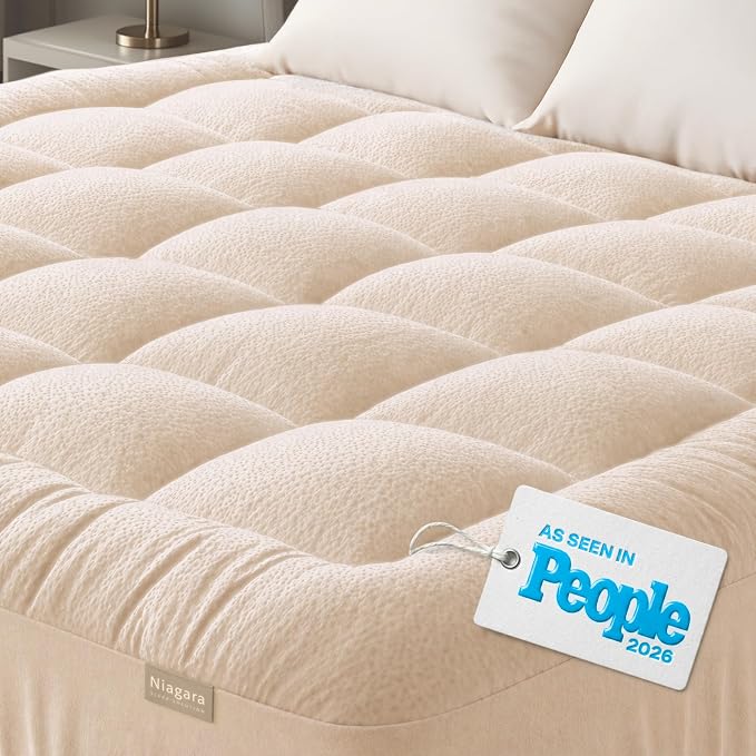Niagara Sleep Solution Ultra Soft Twin XL Size Mattress Topper - Rayon Derived from Bamboo Pillow Top Mattress Pad for Back Pain Relief - Naturally Cooling for Hot Sleepers, Beige