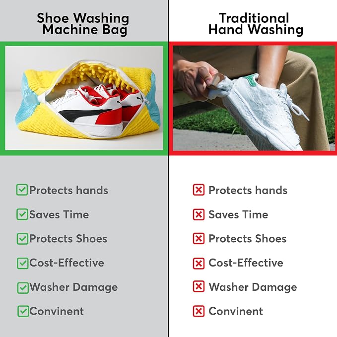 Laundry Shoe Bag for Washing Machine 2 Pcs, Reusable Shoe Washing Machine Bag for Washer and Dryer with Bonus Brush – Microfiber Sneakers Shoes Laundry Bag with Zipper, Tennis, Gym, Trainers
