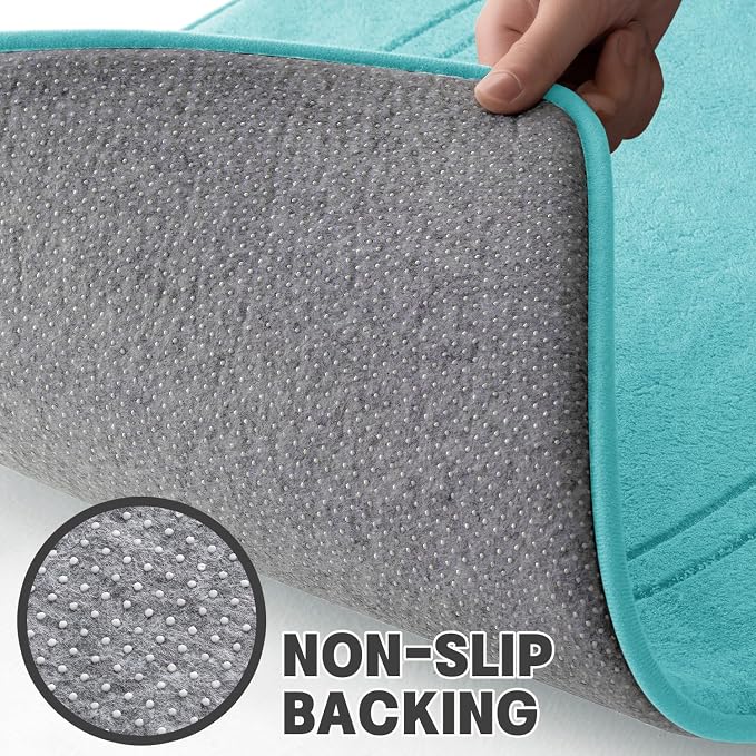 YIHOUSE Memory Foam Bath Mat Set, Bathroom Rugs Sets 3 Pieces, Non Slip Bath Mats for Bathroom, Super Soft and Water Absorbent Bath Rug Sets, Machine Washable U Shape Toilet Mats Set,Teal
