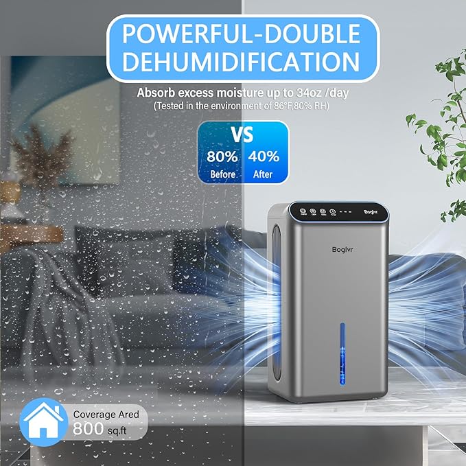 Dehumidifier for Home up to 1000 sq.ft, 98oz Small Quiet Dehumidifier with Drain Hose, 3 Timer Modes, Auto Shut Off, Aromatherapy & 7 Color Light for Bedroom, Bathroom, Basement (Space Gray)
