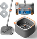 Spin Mop and Bucket Set with 2 Replaceable Microfiber Mop Pads with Self Separation Dirty and Clean Water System, Self Wringing 360° Rotating Square Mop Head for Hardwood Tile Marble Floors