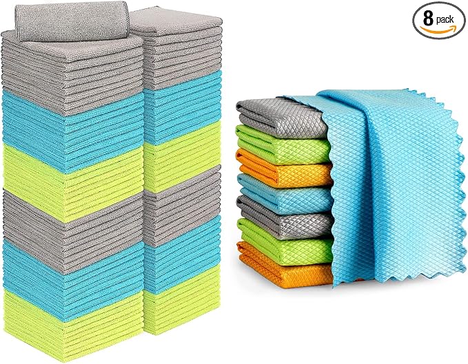 AIDEA Microfiber Cleaning Cloths, 8PK-Multi-Purpose Cleaning Cloth, Microfiber Polishing Cleaning Cloth, Window Cleaning Cloth, Lint Free Streak-Free Glass Cleaning Cloths-12“x12”