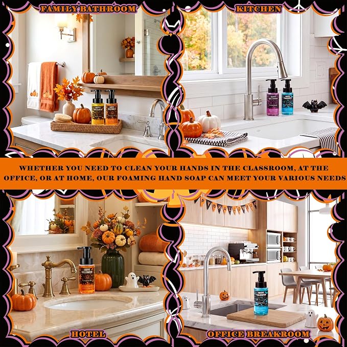 6 Pack Halloween Foaming Hand Soap with Pump Care Moisturizing Liquid Gentle Scented Hand Wash Gifts Spooky Happy Halloween Celebration Party Favors Decorations