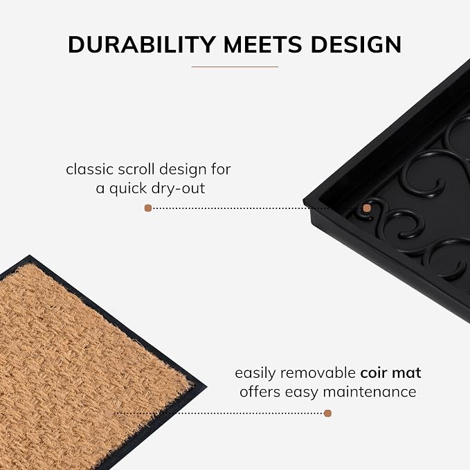 Anji Mountain Heavy Duty Waterproof Rubber Shoe Storage Mat Organizer/Boot Storage Tray Multi Use For Entryway with Coir, Tan Insert , Fits 4 Pair (46.5" Wide)