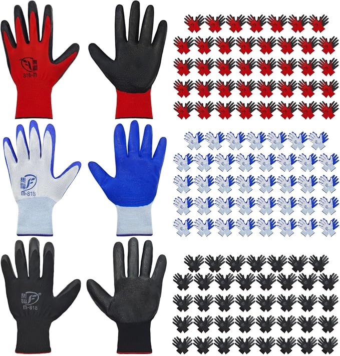 YOUKE OLA 120 Pair Gardening Gloves for Men Women, Breathable Rubber Coated Garden Gloves Working Gloves for Gardening, Construction (Black, Red, Blue)