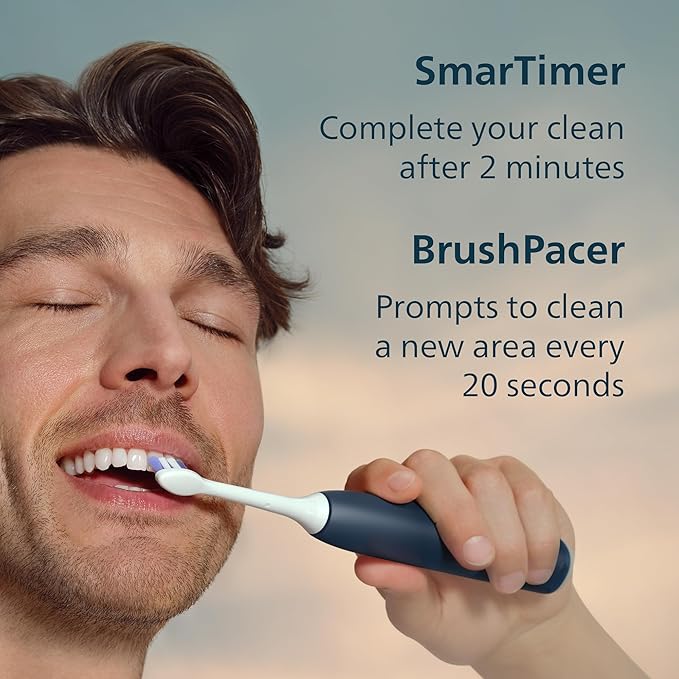 Philips Sonicare 6700 Series Electric Toothbrush, Pressure Sensor, 9 Brushing Settings, SmarTimer, BrushPacer, 21-Day Runtime, Travel Case, for Gum Health & Sensitive Teeth, Navy Blue, HX7413/05
