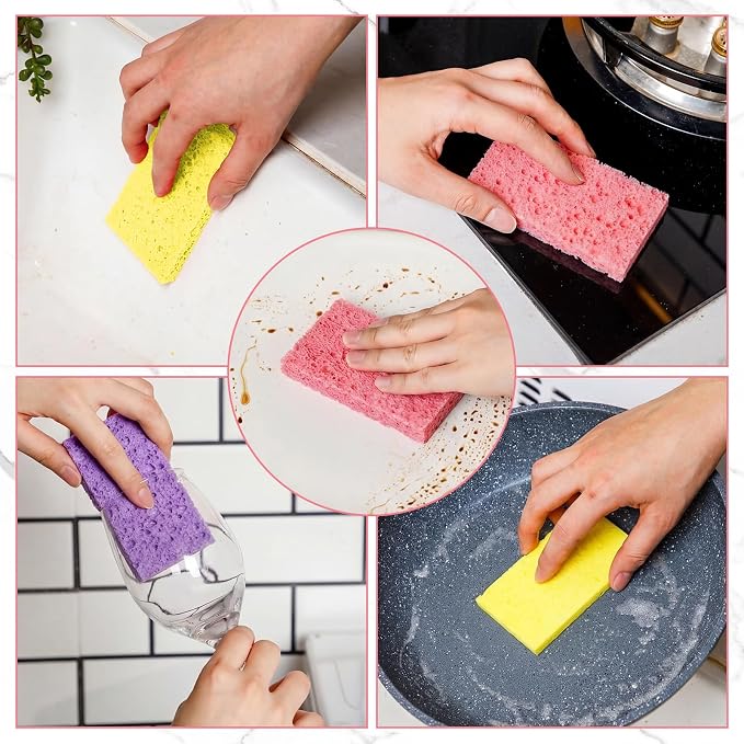 Zhengmy 90 Pieces Sponges Bulk Sponges Kitchen Compressed Sponge Natural Dish Sponge Compressed Wood Pulp Cleaning Without Scratching for Kitchen Bathroom, 3.9 x 2.4 x 0.12 Inch (Dark Color)