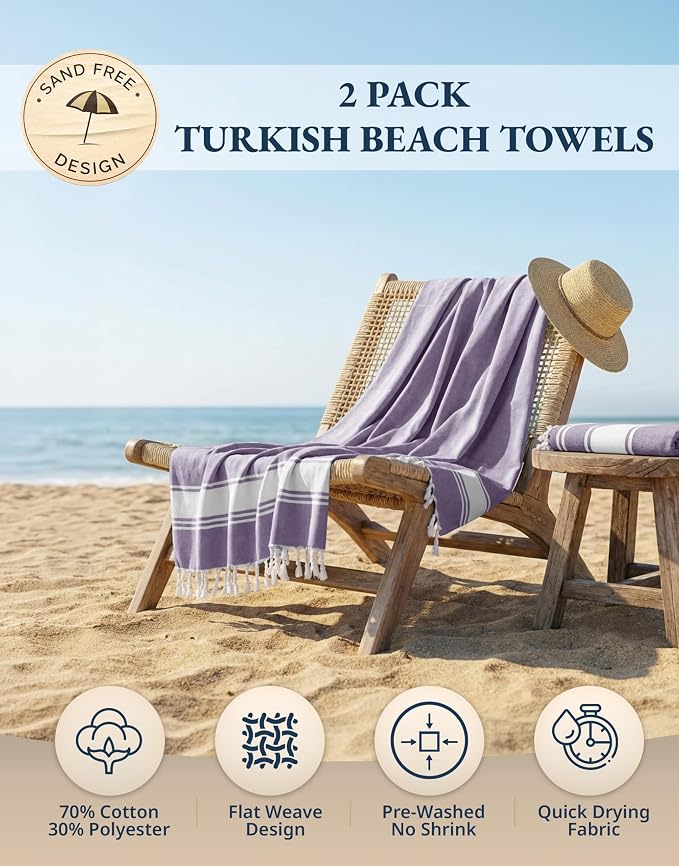 LANE LINEN Beach Towel 2 Pack, Pool Towel Oversized, for Adults - Day Break | Pre-Washed Extra Large Beach Towels - 39"x71", Vacation Essential - Machine Washable, Travel & Camping, Super Absorbent