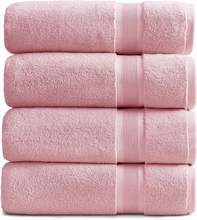 Springtree Home Luxury Bamboo Rayon Plush Bath Towel Set | 4-Pack | Pink | 35% Bamboo Rayon - 65% Zero Twist Cotton | Absorbent Quick-Dry Towels for Bathroom | Ultra Soft | OEKO-TEX Standard 100