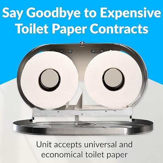 Bobrick B-2892 Surface-Mounted Twin Jumbo-Roll Toilet Paper Dispenser, Double Roll Toilet Paper Holder