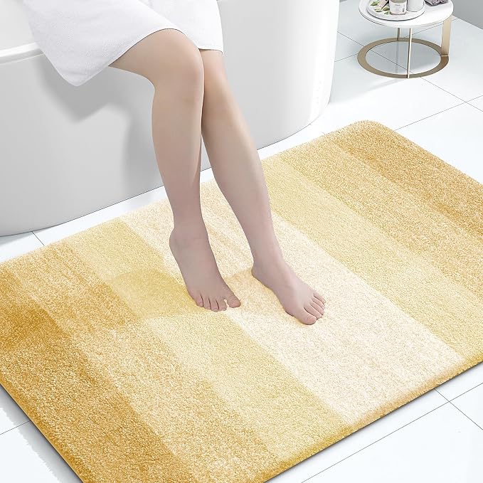 OLANLY Large Bathroom Rugs Mat 44x32, Extra Soft Absorbent Microfiber Bath Rug, Rubber Backing, Quick Dry, Washable Bath Mats for Bathroom Floor, Tub and Shower, Home Decor Accessories, Light Yellow